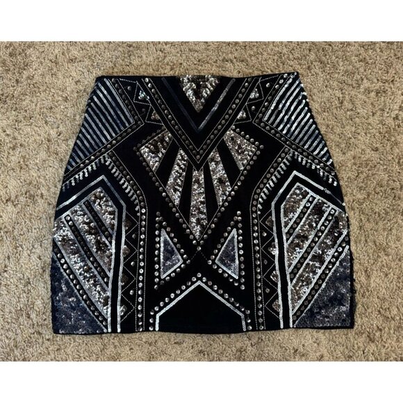 EXPRESS ZARA Sequin Tweed Mini Skirt Bodycon Partywear Stretch Career Sz XS READ - Picture 8 of 14